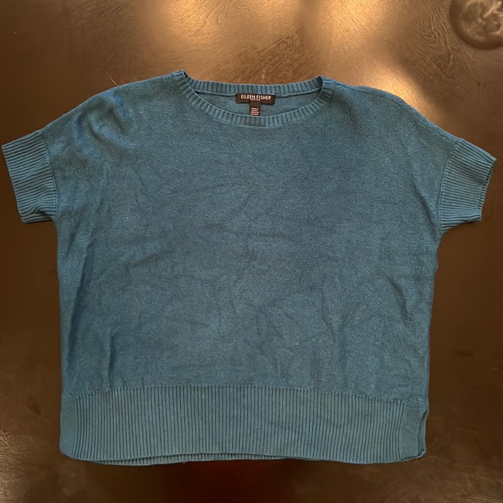 Eileen Fisher petite teal short-sleeved top, size PP